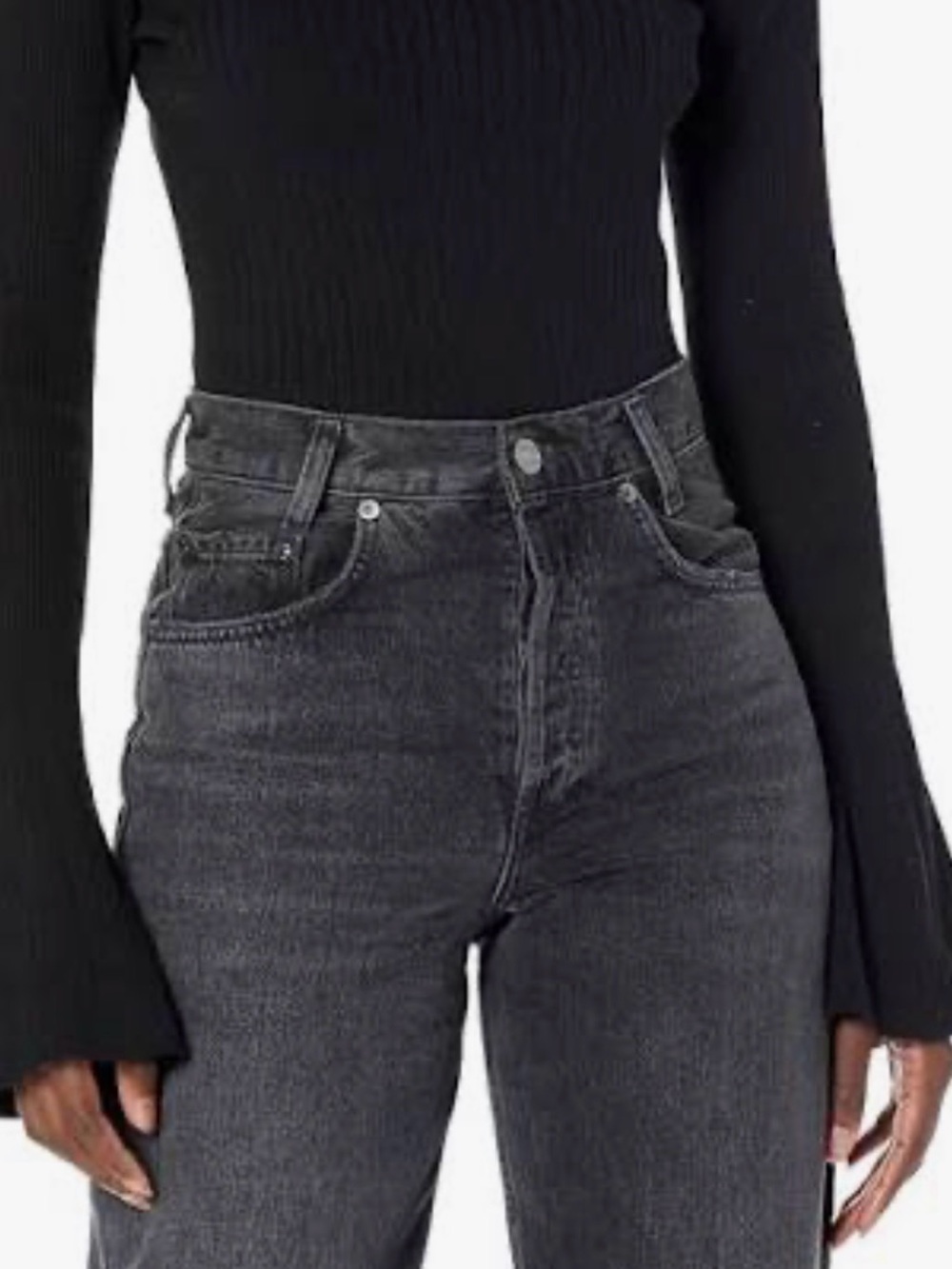 PAIGE  women’s black ribbed Top , trumped sleeves V neck/ and lace up back.